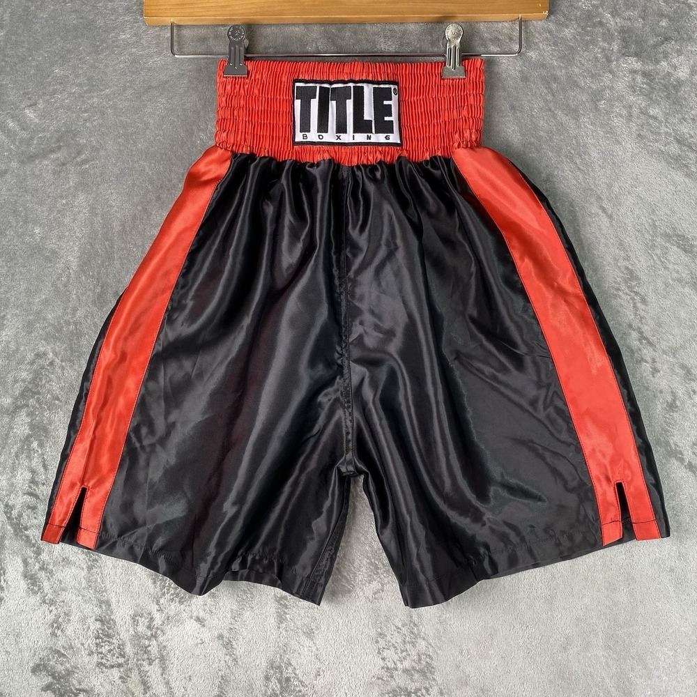 Title Boxing Shorts Mens Size Small Black Red Retro Satin Trunks Shiny Training